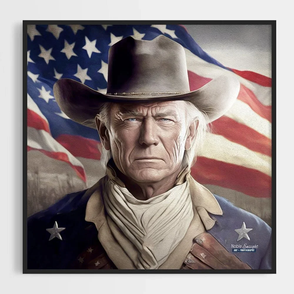 8x8 Donald Trump x John‎ Wayne American Flag Fantasy Watercolor Oil Painting - Picture 7 of 7